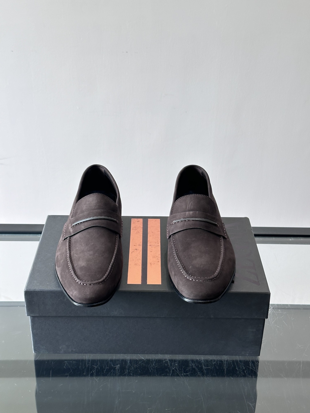 Zegna Brown Suede Penny Loafers