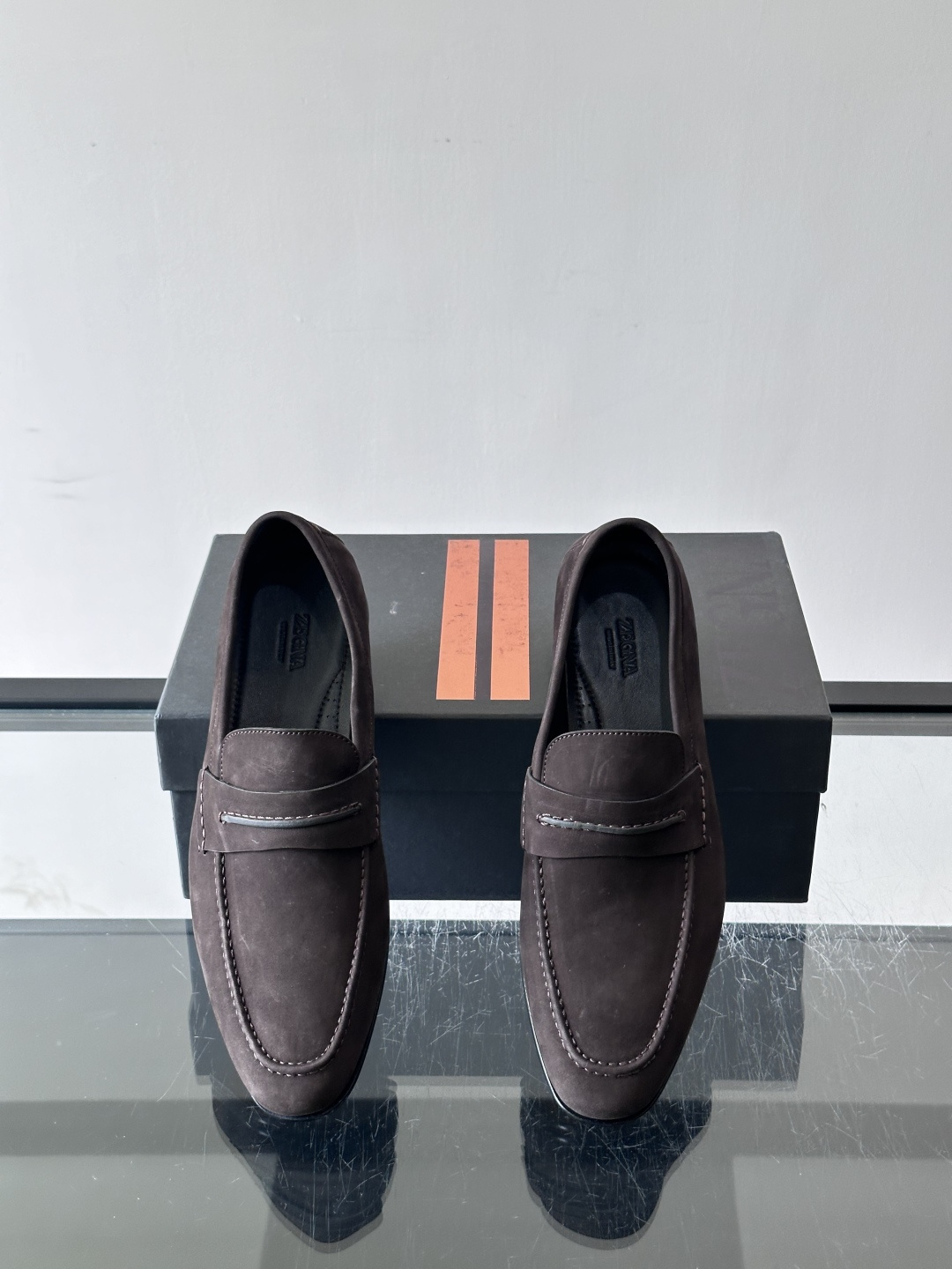 Zegna Brown Suede Penny Loafers