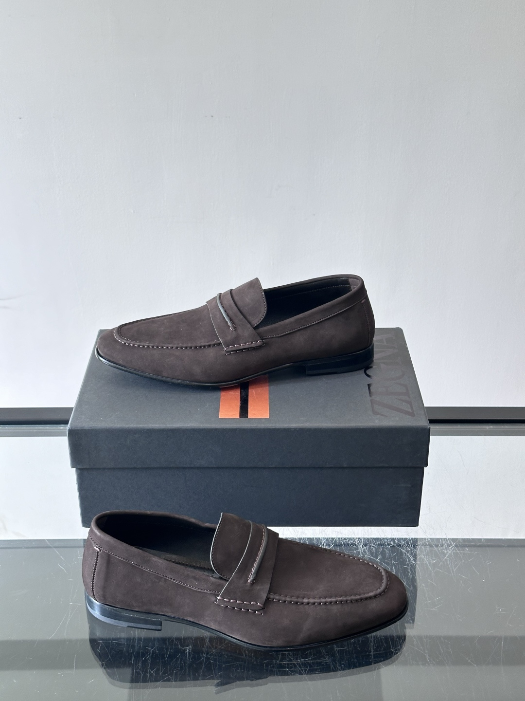 Zegna Brown Suede Penny Loafers