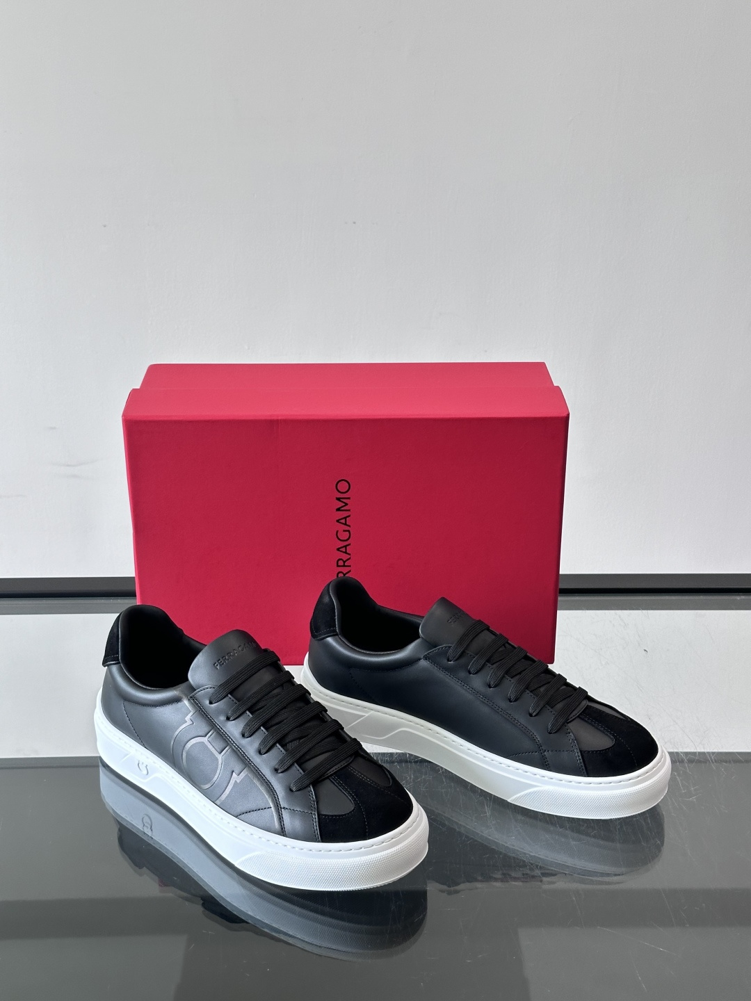 Ferragamo Black Gancini Sneakers