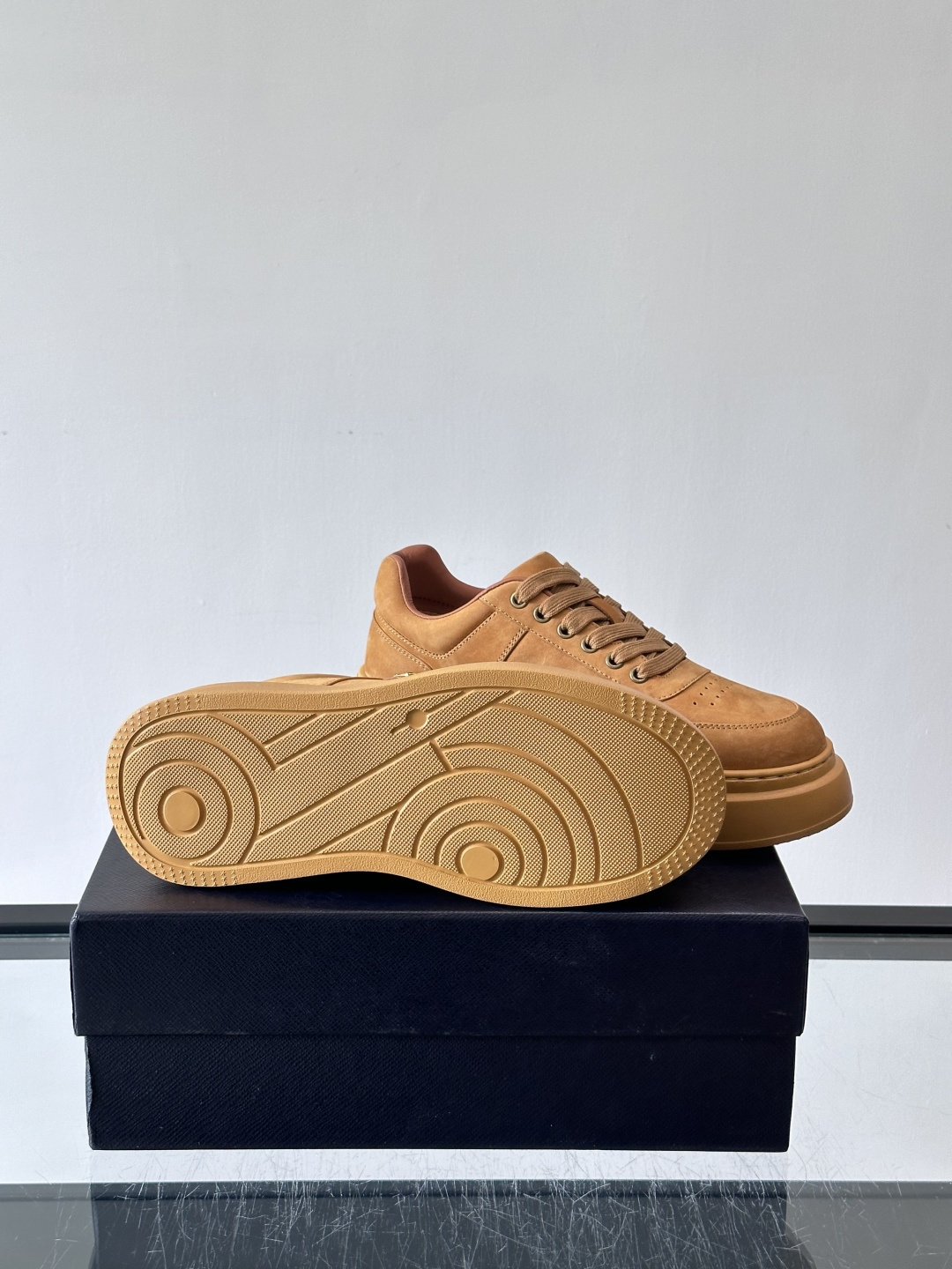 Prada Camel Suede Platform Sneakers