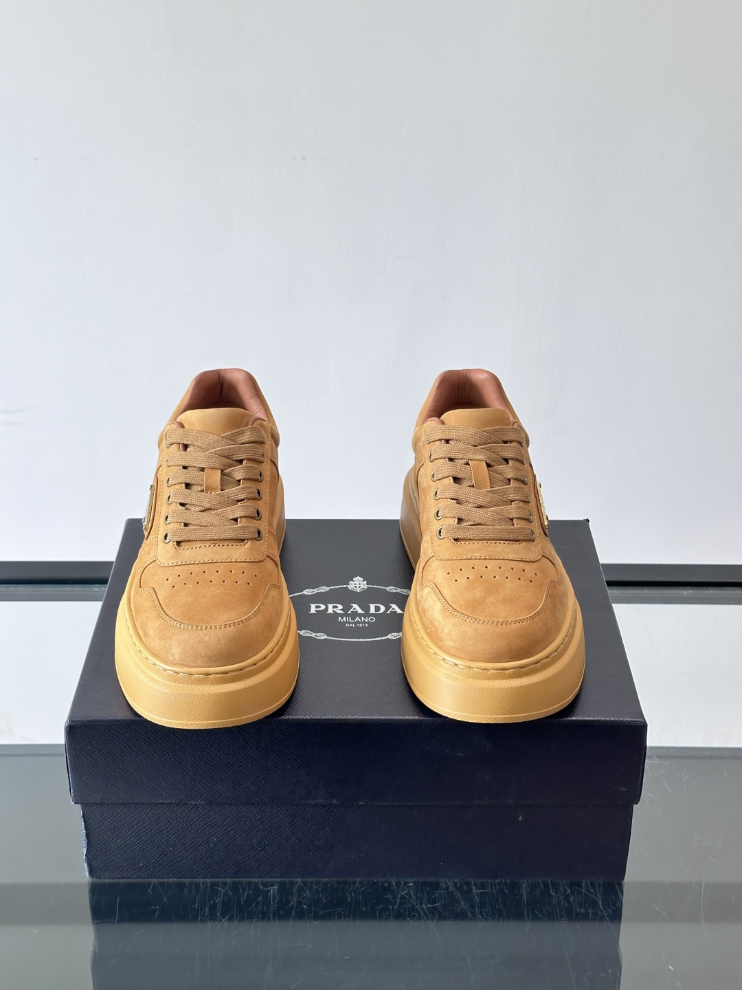 Prada Camel Suede Platform Sneakers