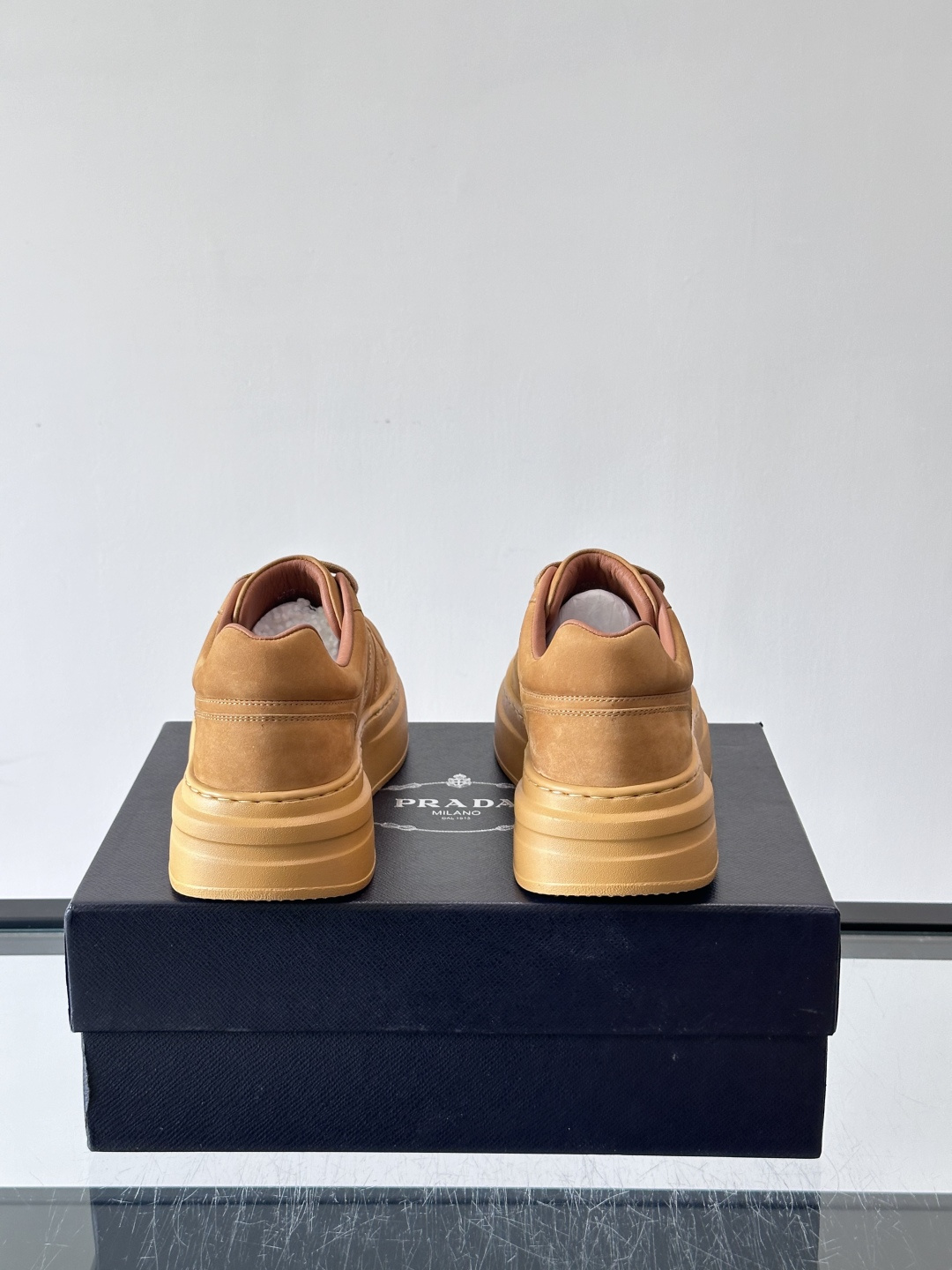 Prada Camel Suede Platform Sneakers