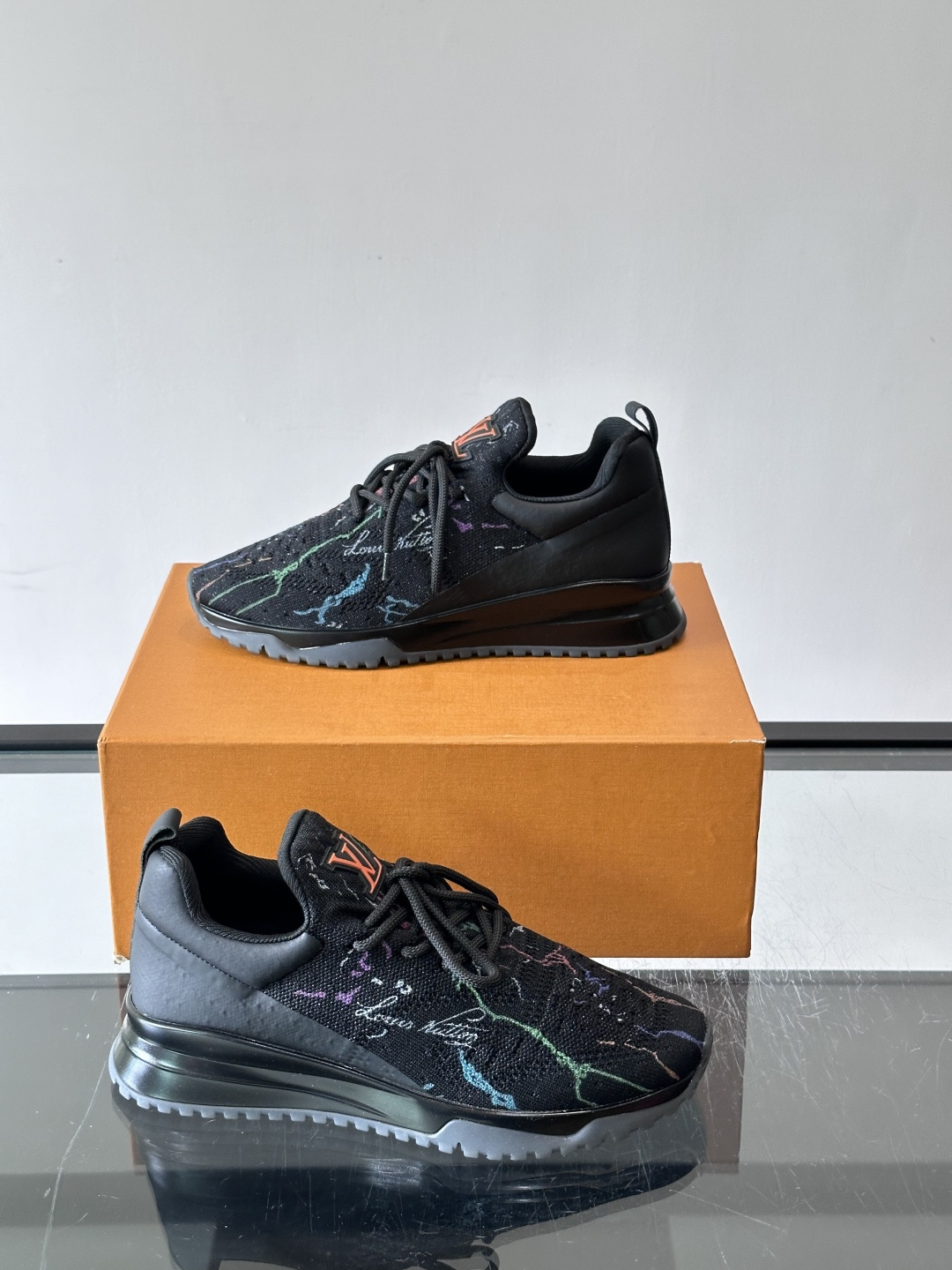 LV Black Knit Printed Sneakers