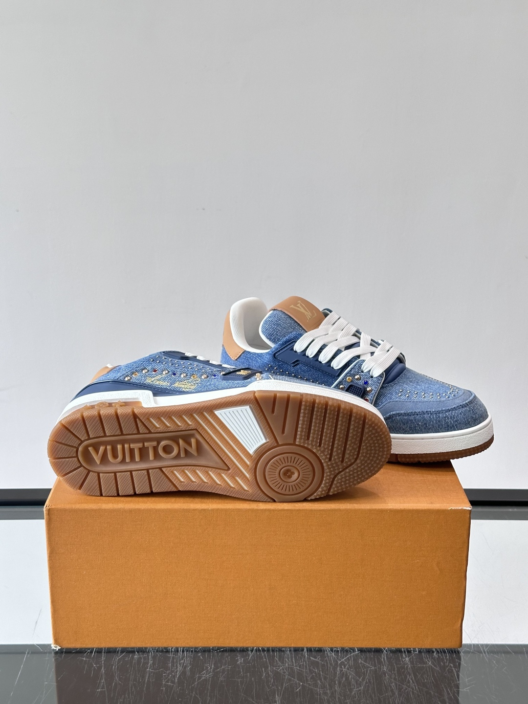 LV Trainer Blue Denim Sneakers