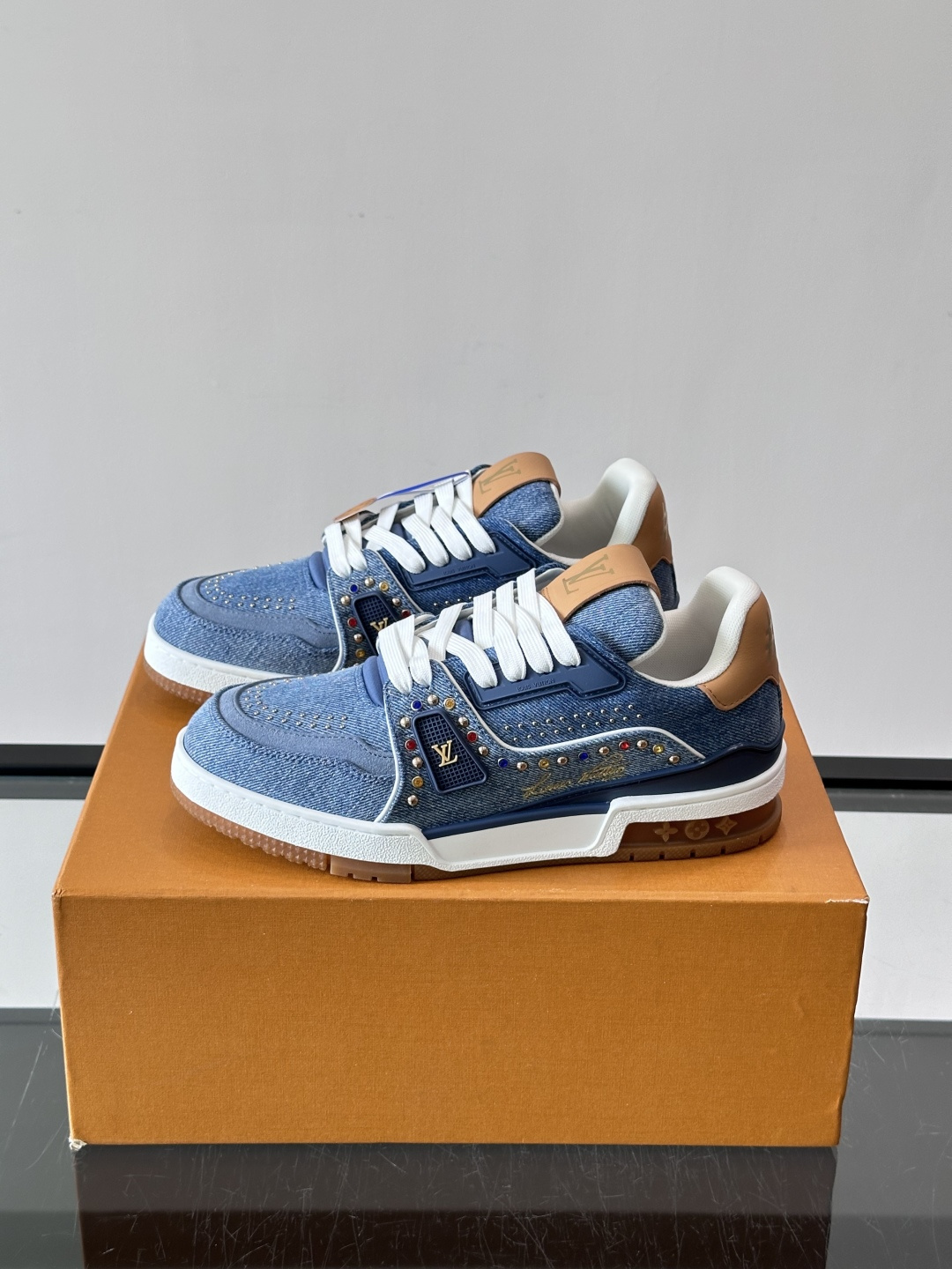 LV Trainer Blue Denim Sneakers