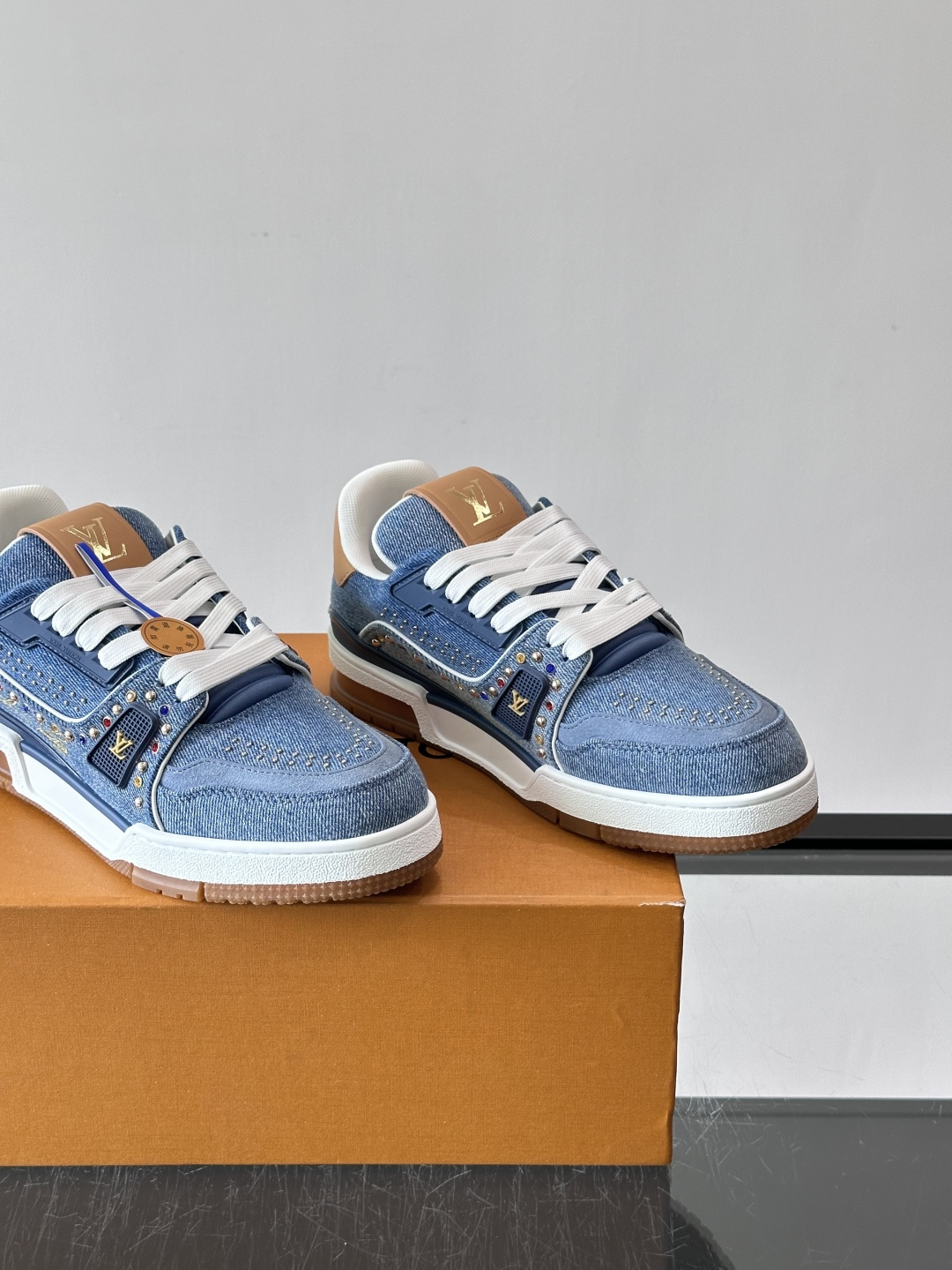 LV Trainer Blue Denim Sneakers
