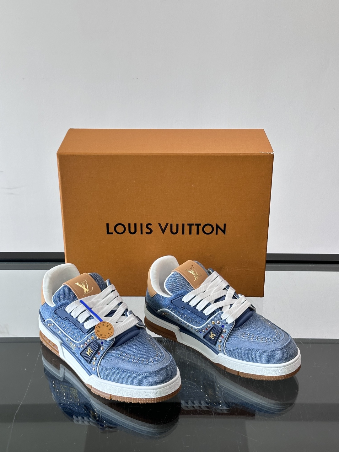 LV Trainer Blue Denim Sneakers