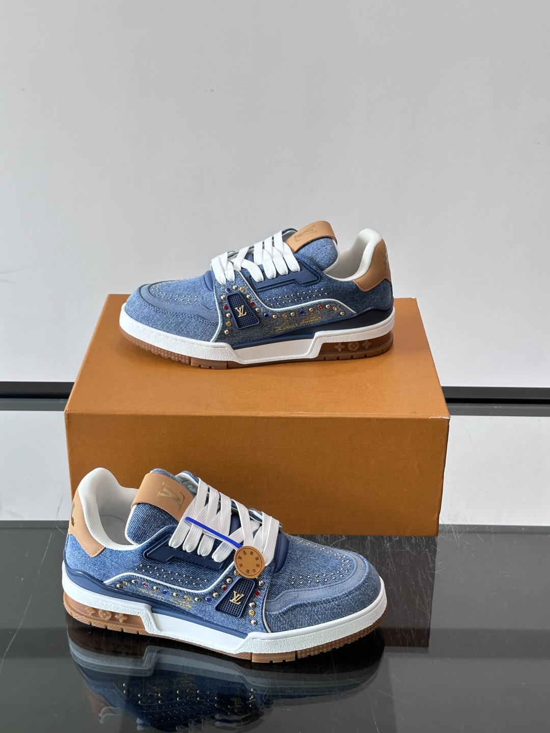 LV Trainer Blue Denim Sneakers