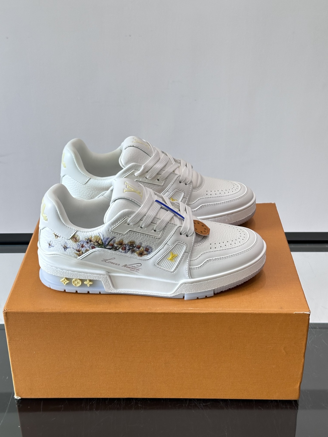 LV Trainer White Floral Sneakers