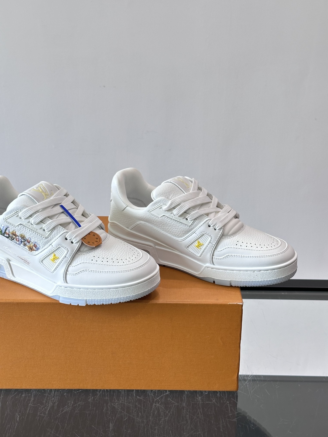 LV Trainer White Floral Sneakers