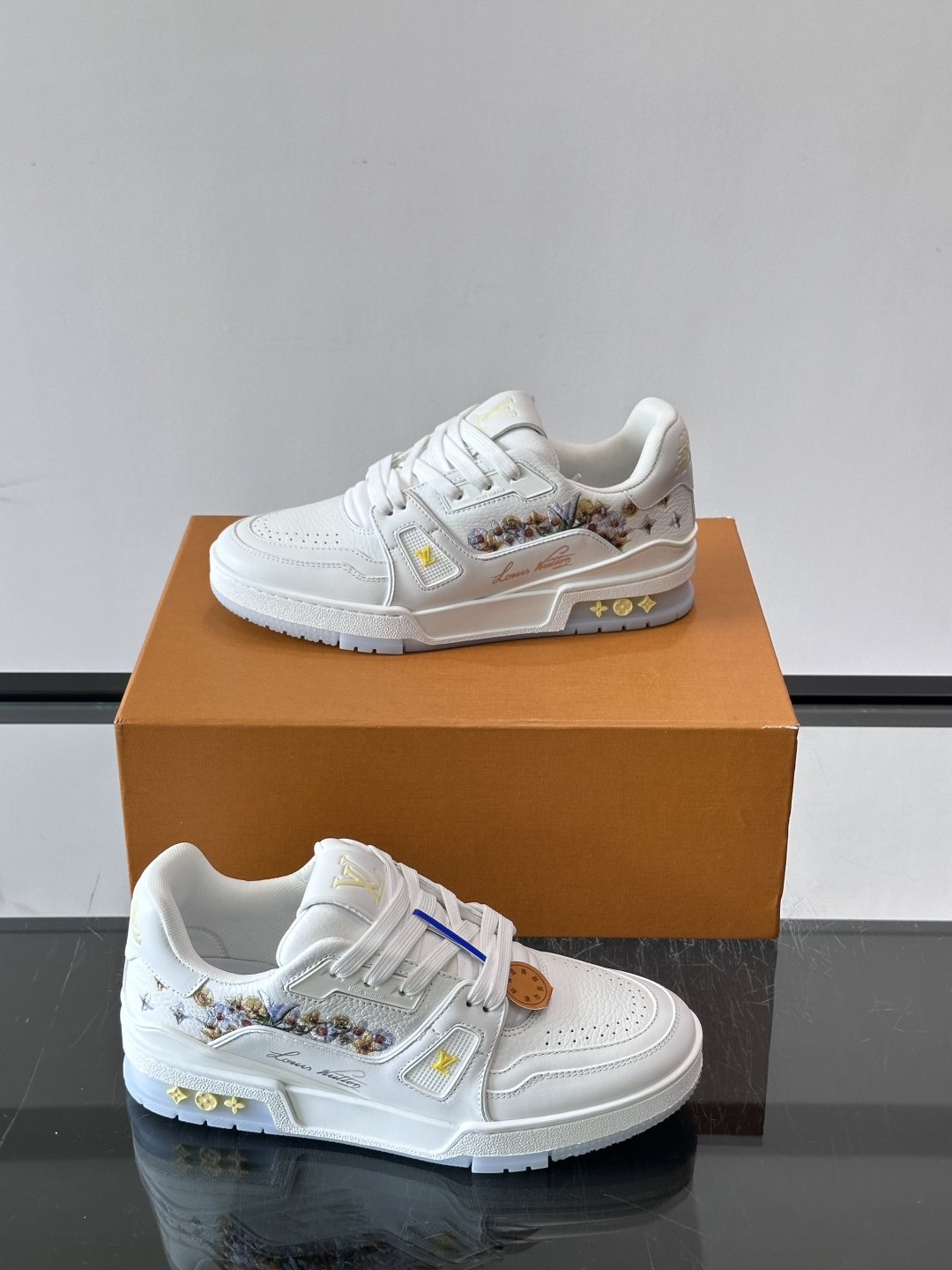 LV Trainer White Floral Sneakers