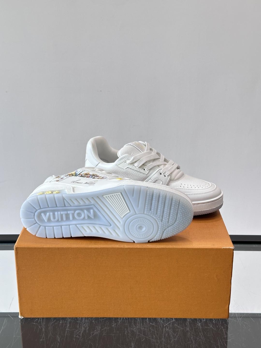 LV Trainer White Floral Sneakers