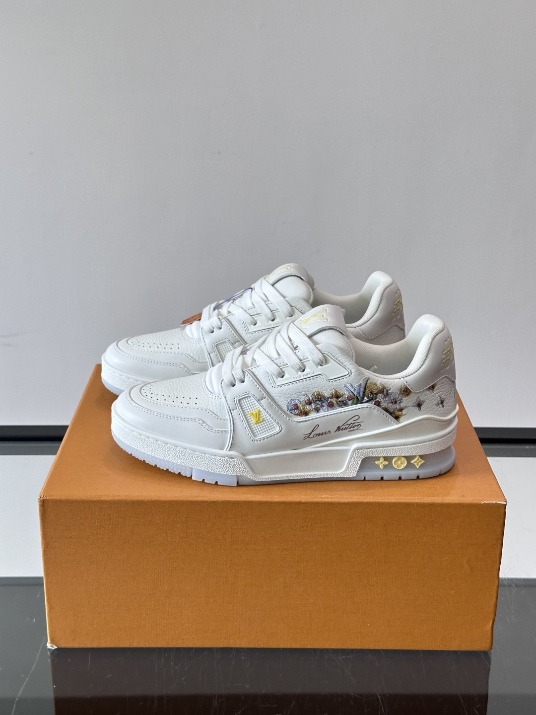 LV Trainer White Floral Sneakers