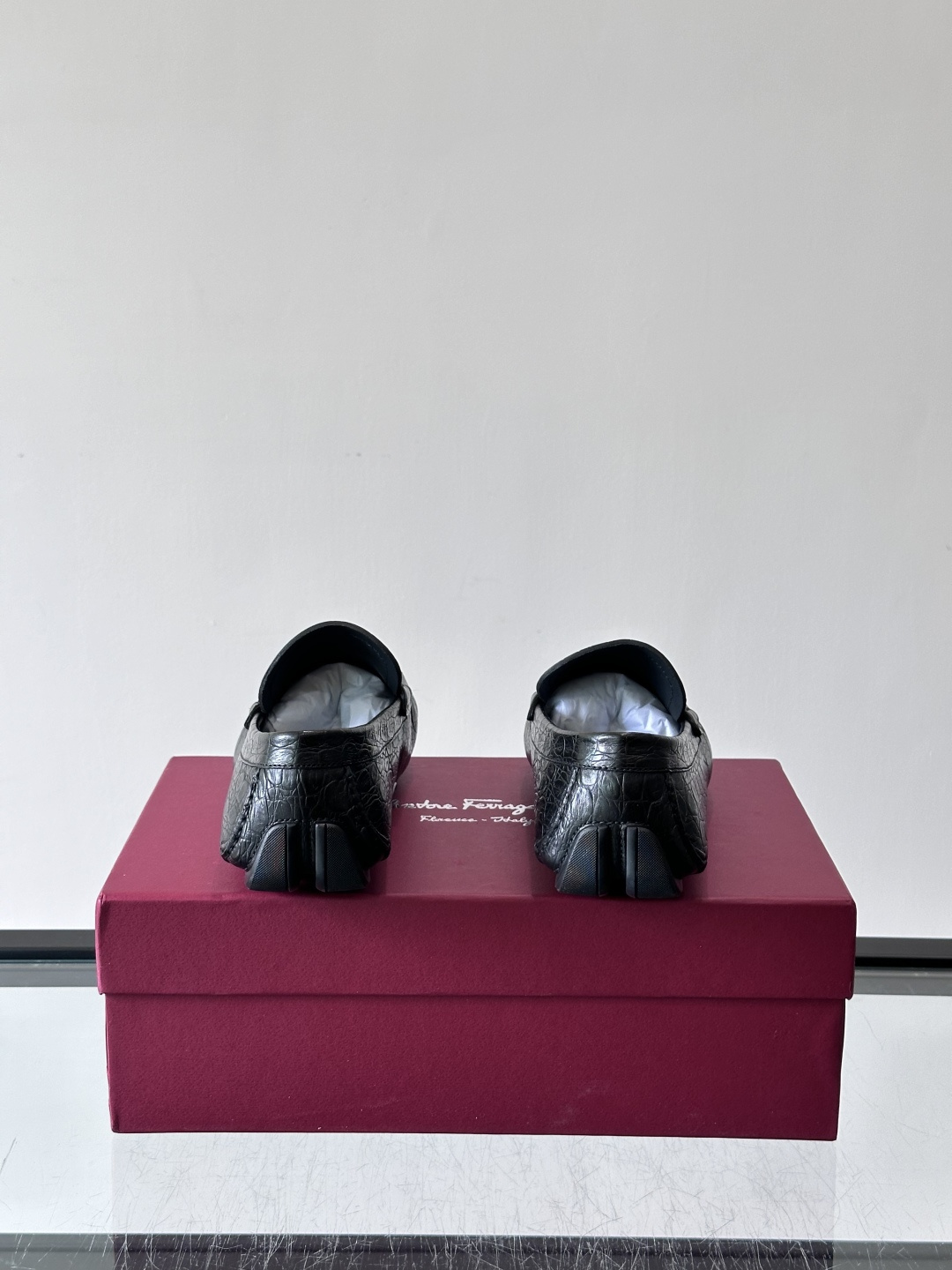 Ferragamo Black Croc Embossed Loafers