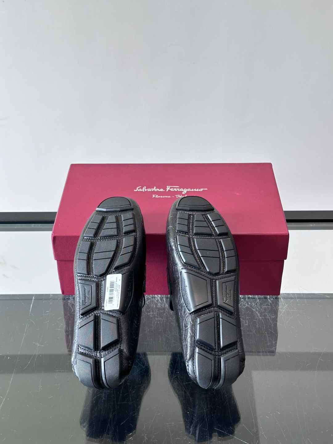 Ferragamo Black Croc Embossed Loafers