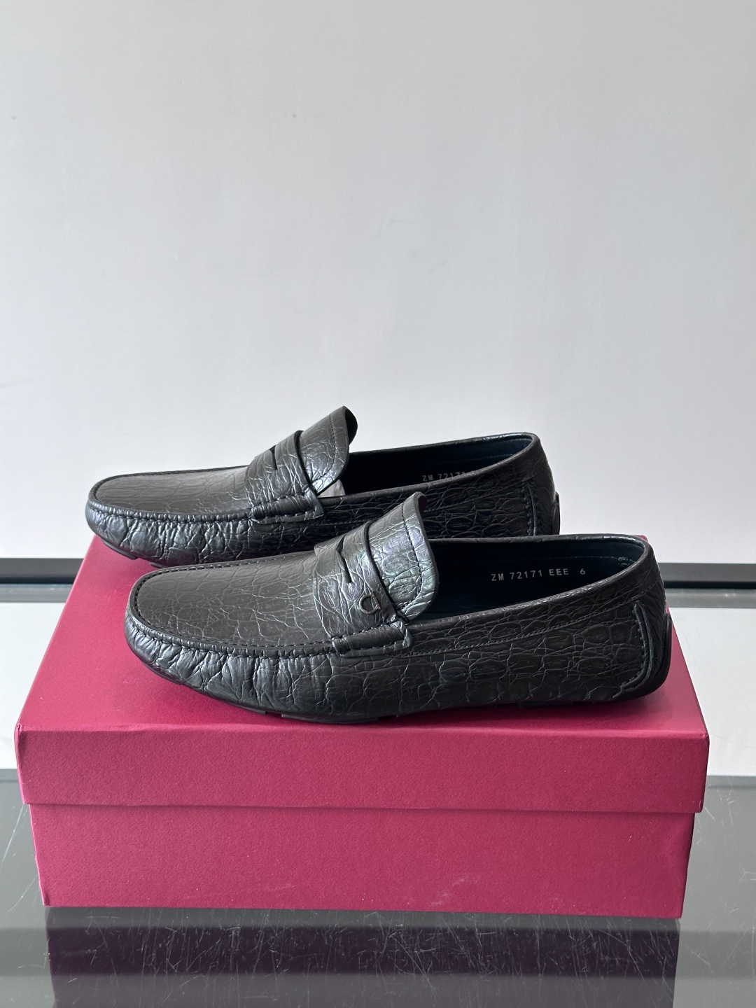 Ferragamo Black Croc Embossed Loafers