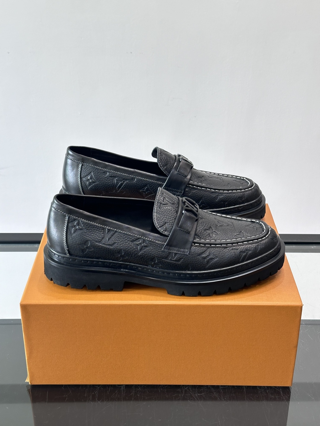 LV Monogram Embossed Leather Loafers