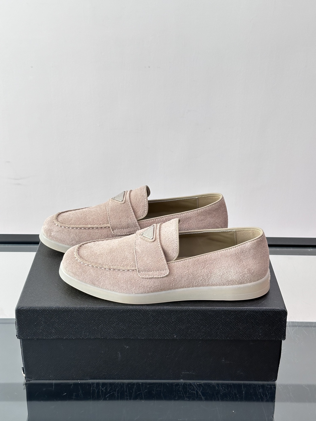 Prada Suede Triangle Loafers