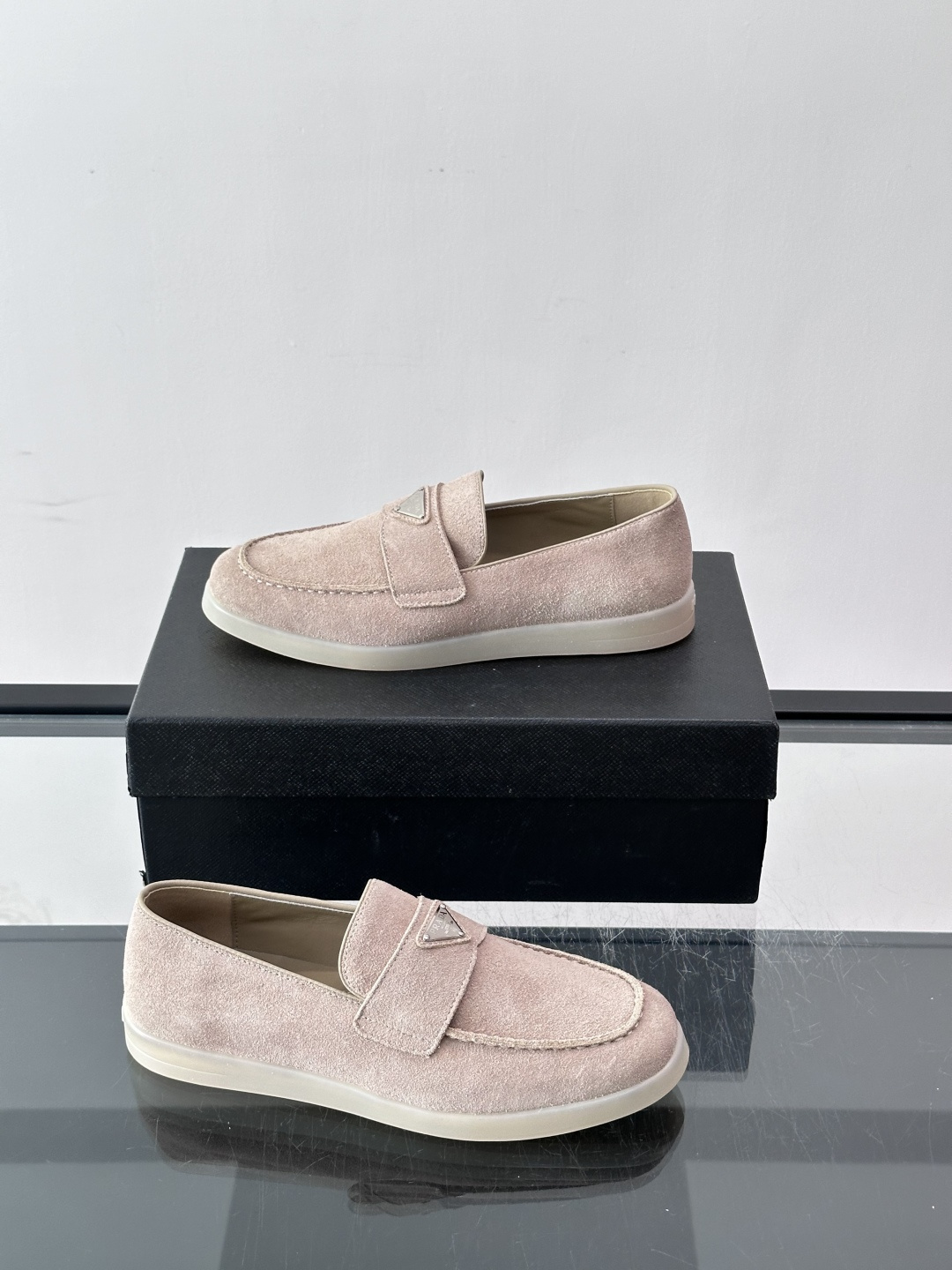 Prada Suede Triangle Loafers