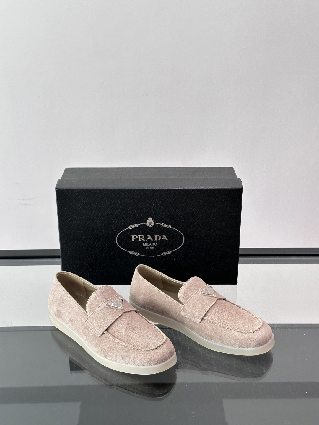 Prada Suede Triangle Loafers