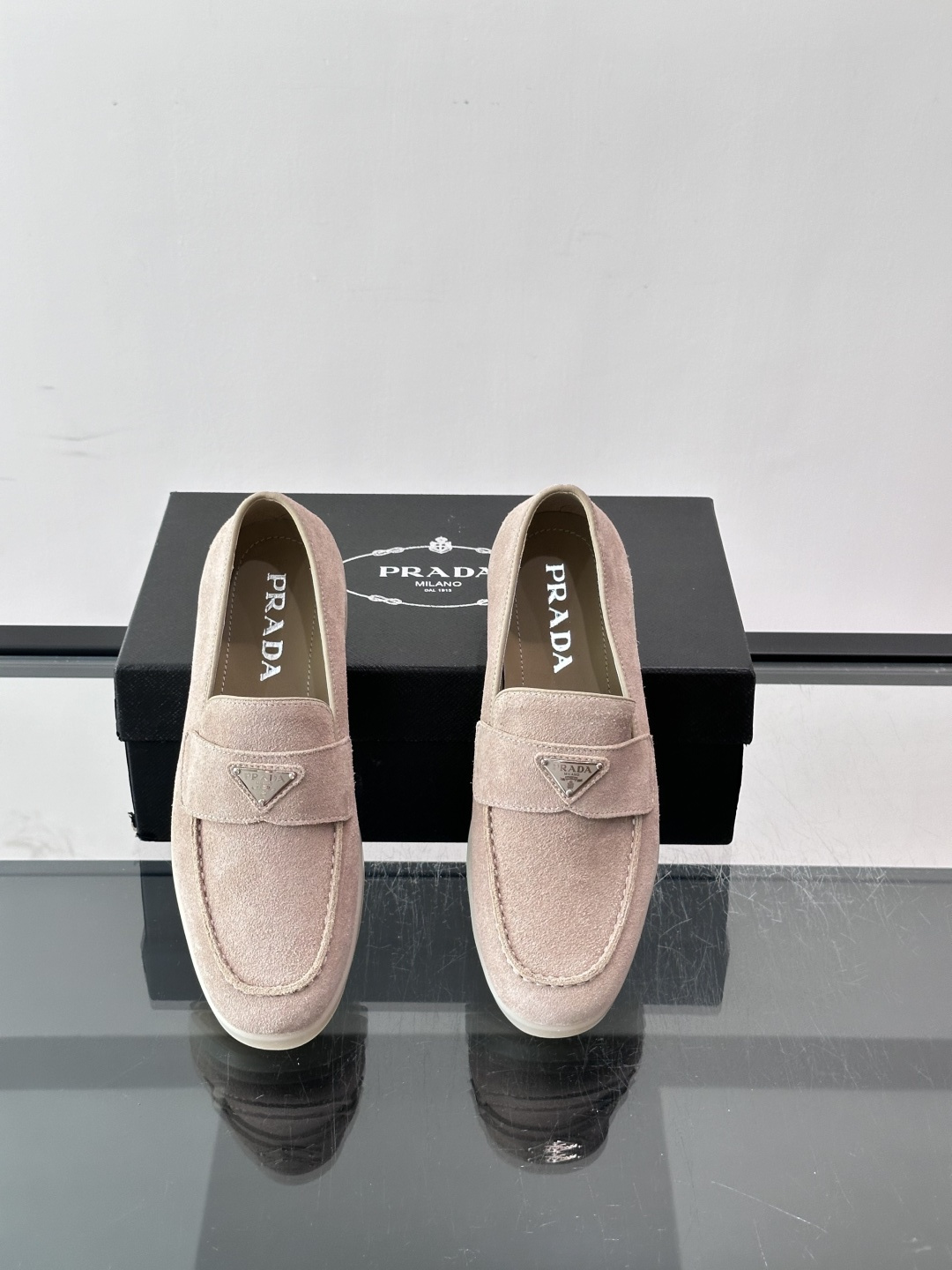 Prada Suede Triangle Loafers