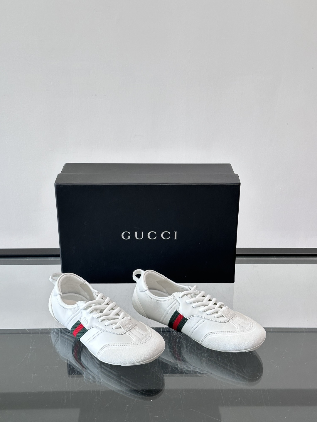Gucci White Leather Suede Web Stripe Sneakers
