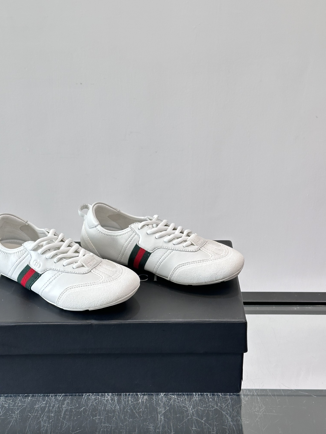 Gucci White Leather Suede Web Stripe Sneakers
