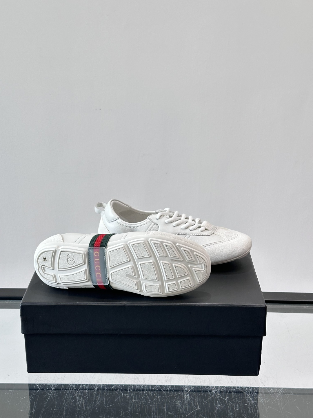 Gucci White Leather Suede Web Stripe Sneakers