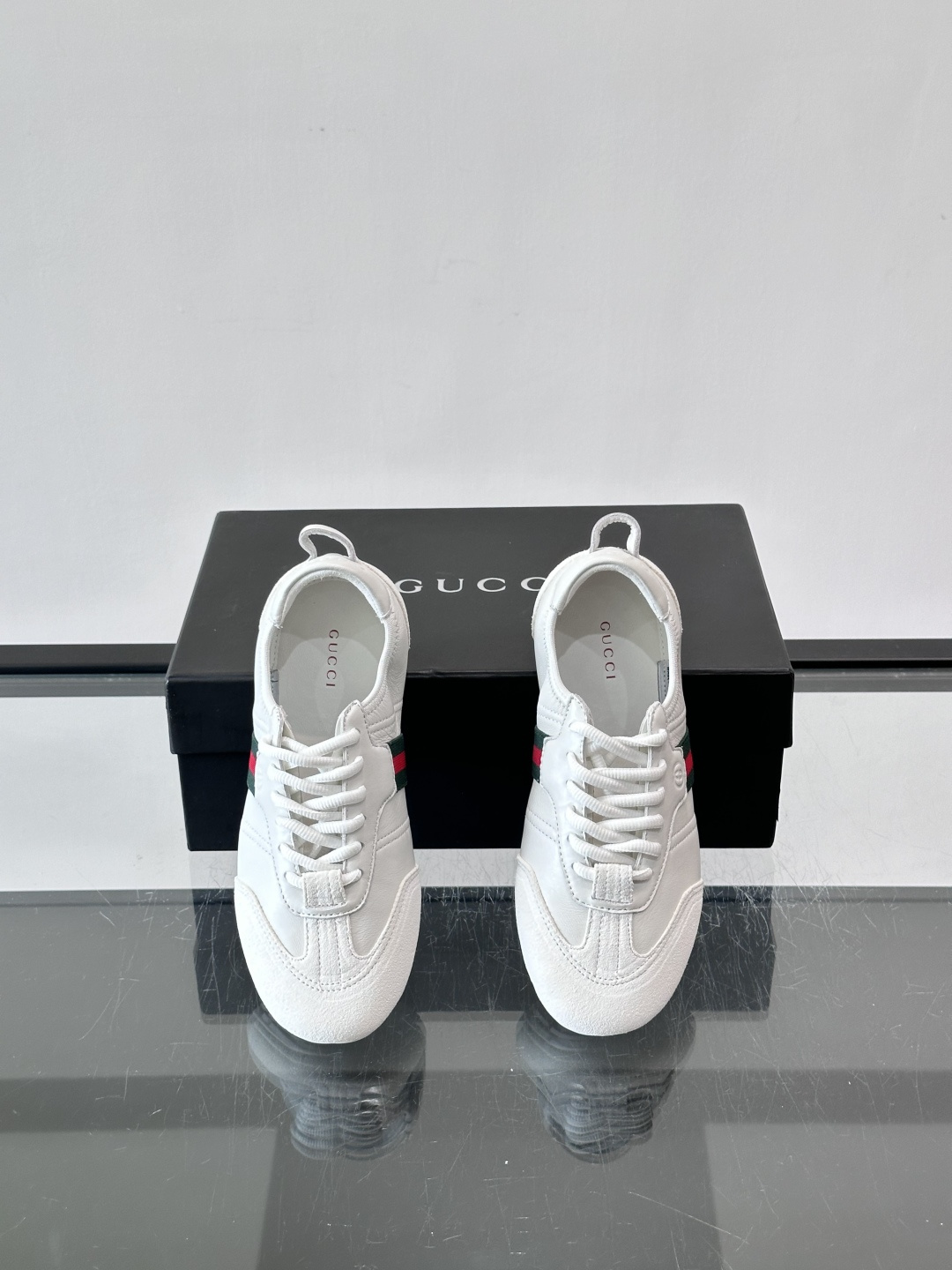 Gucci White Leather Suede Web Stripe Sneakers