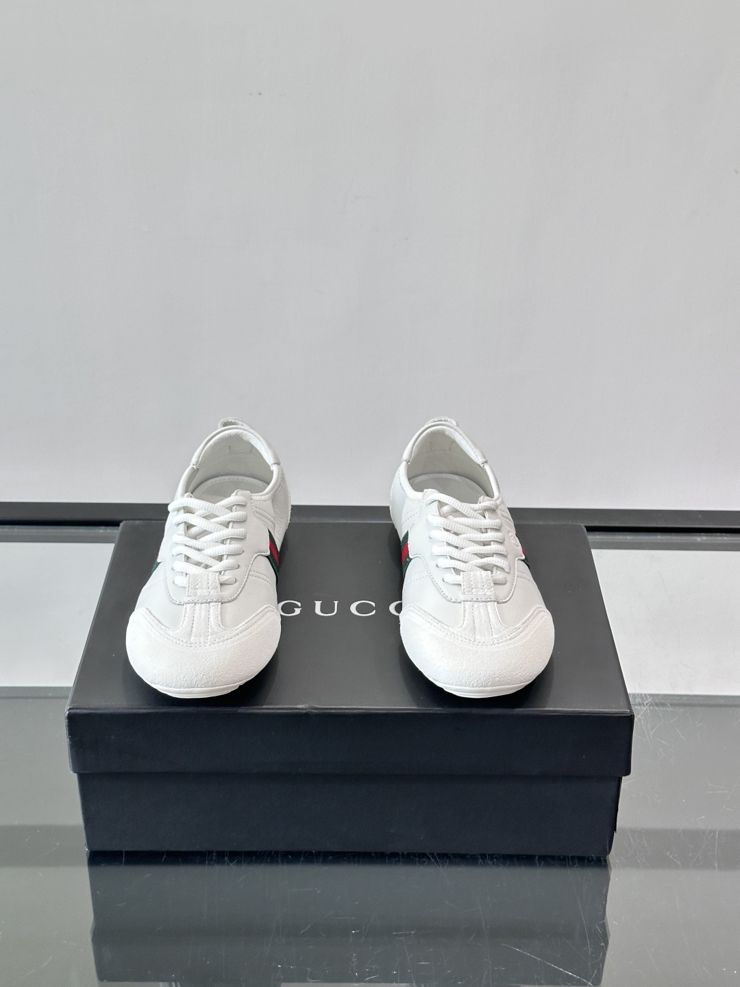 Gucci White Leather Suede Web Stripe Sneakers
