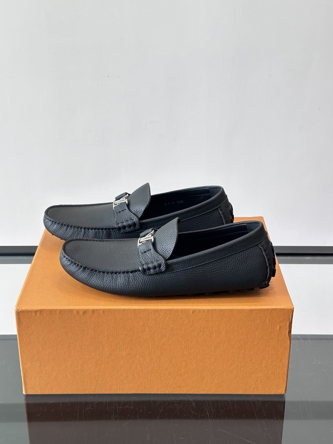 LV Black Grained Leather Driving Loafers