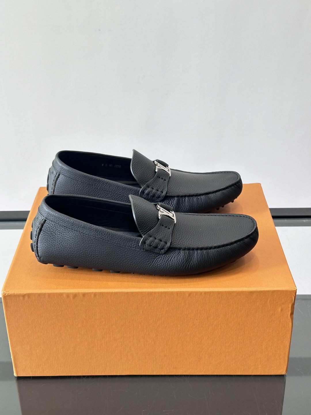 LV Black Grained Leather Driving Loafers