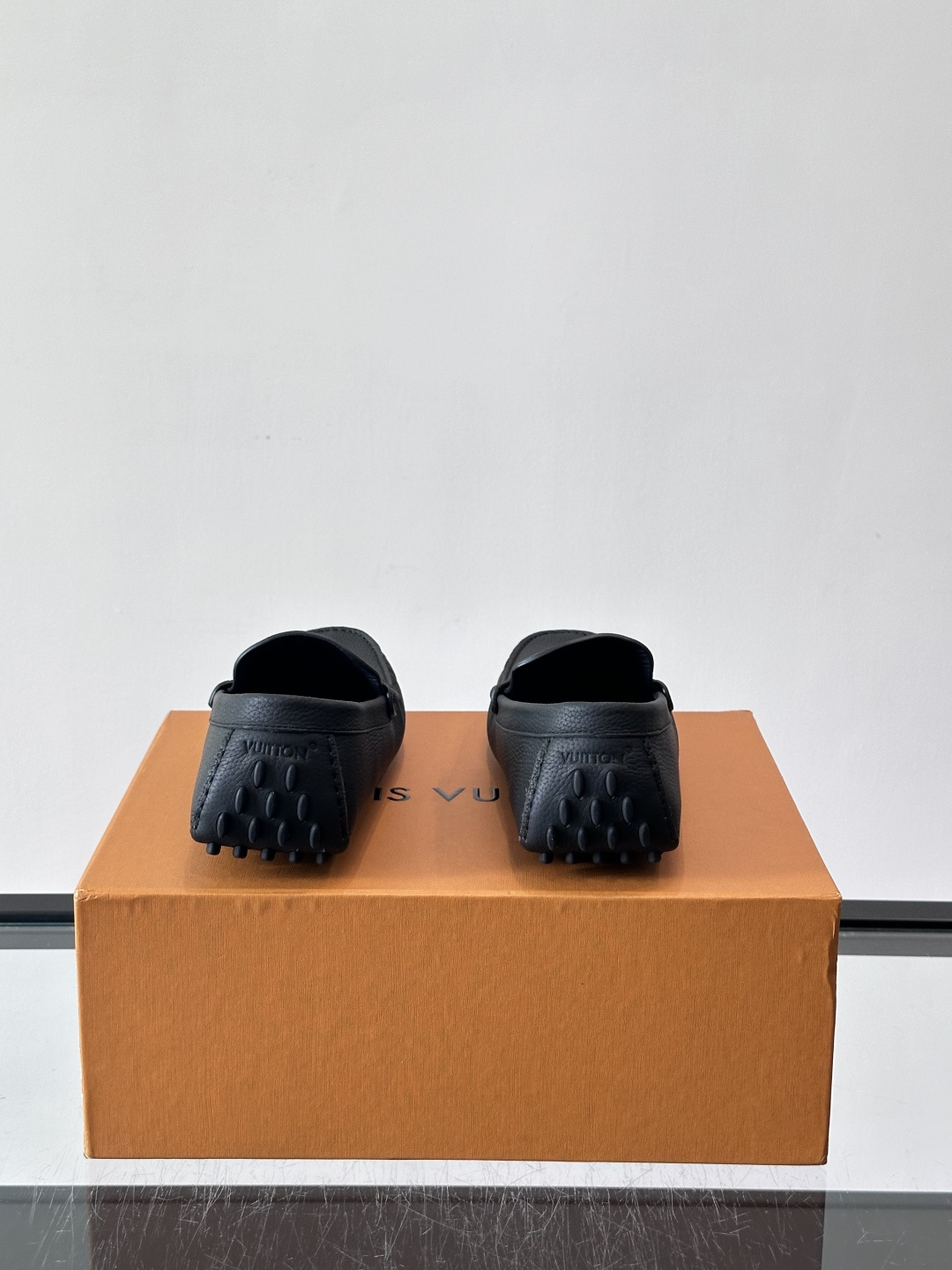 LV Black Grained Leather Driving Loafers