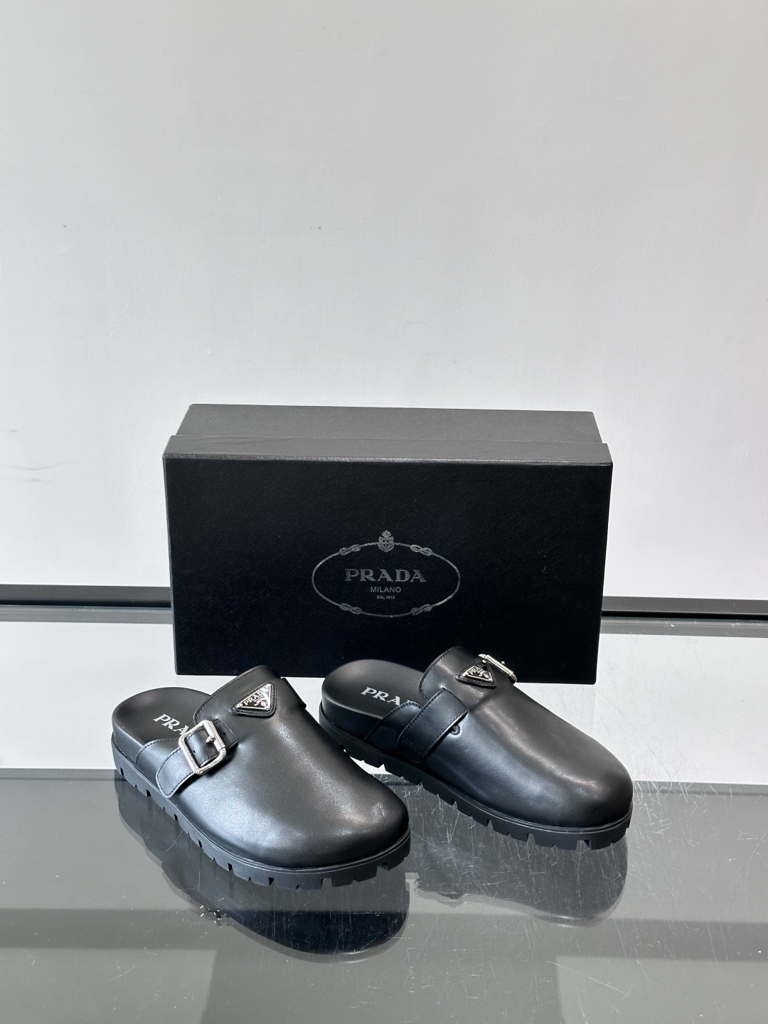 Prada Leather Slip On Clogs
