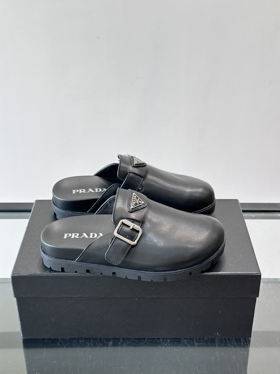 Prada Leather Slip On Clogs