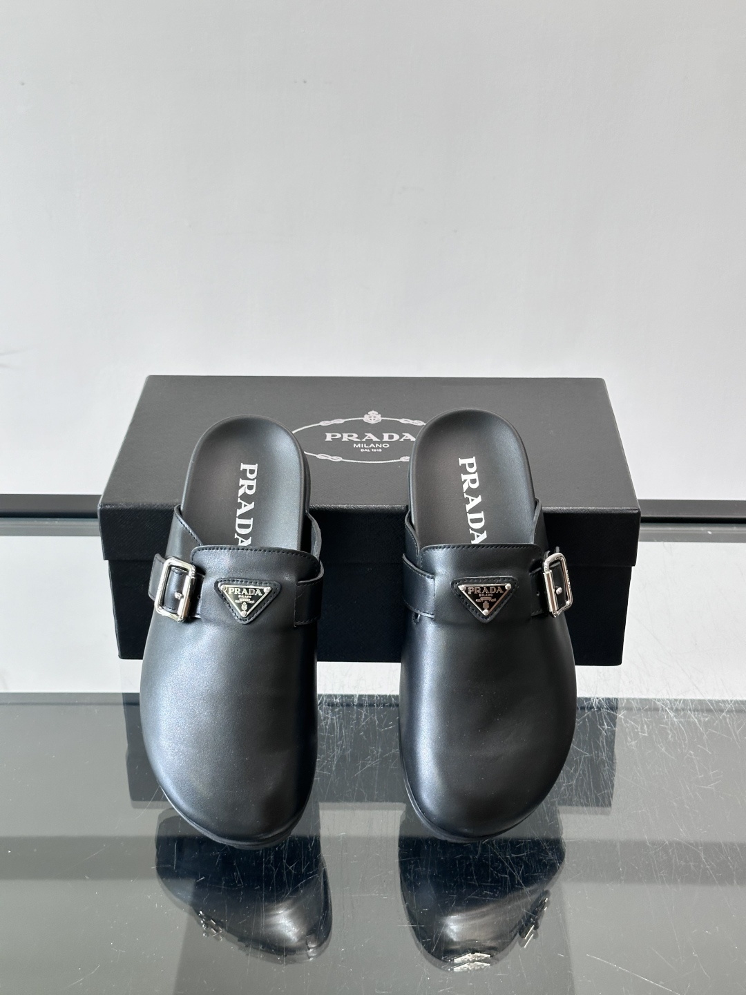 Prada Leather Slip On Clogs