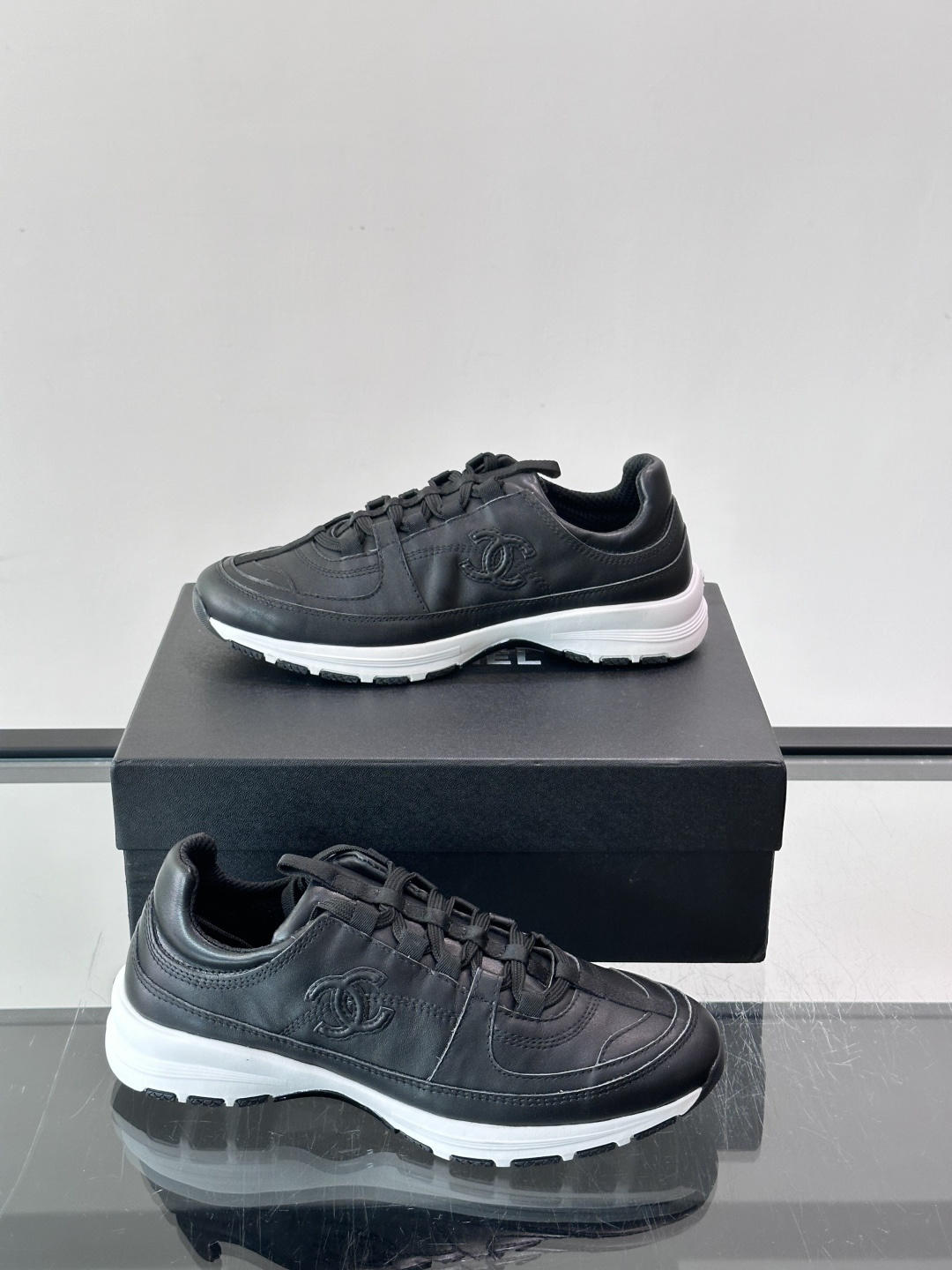 Chanel Black Leather Sneakers