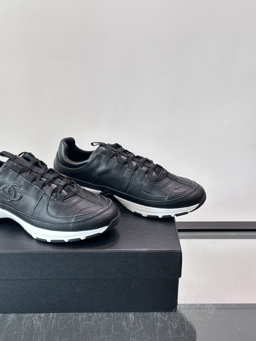 Chanel Black Leather Sneakers