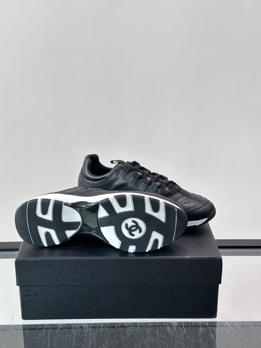 Chanel Black Leather Sneakers