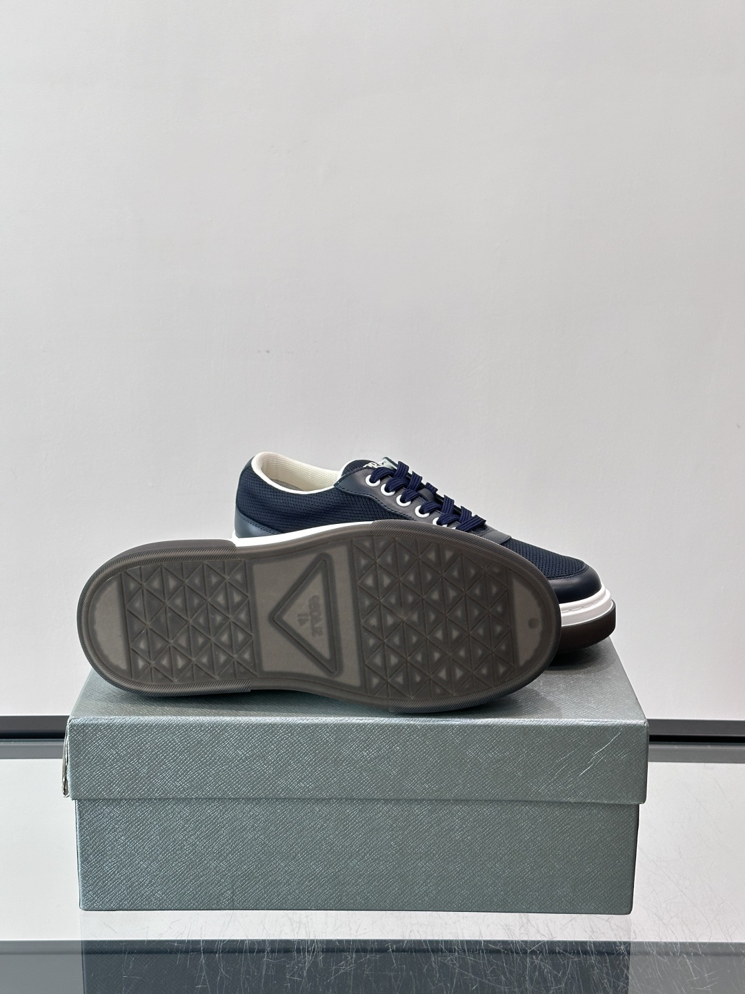 Prada Navy Mesh Triangle Logo Platform Sneakers
