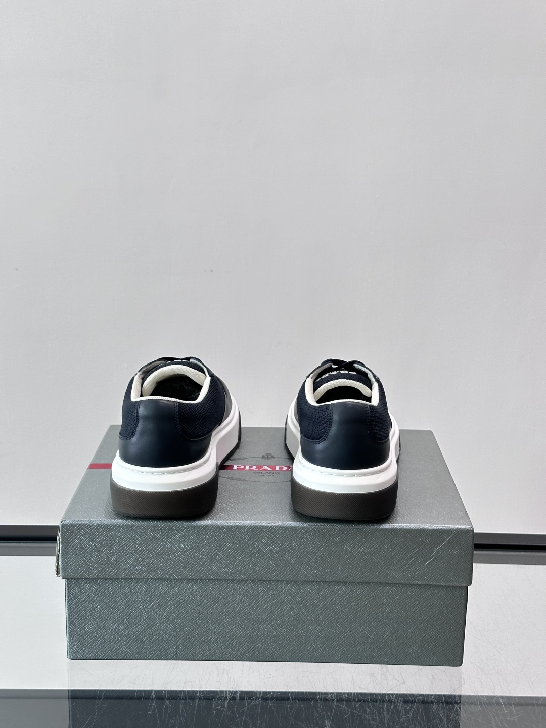 Prada Navy Mesh Triangle Logo Platform Sneakers