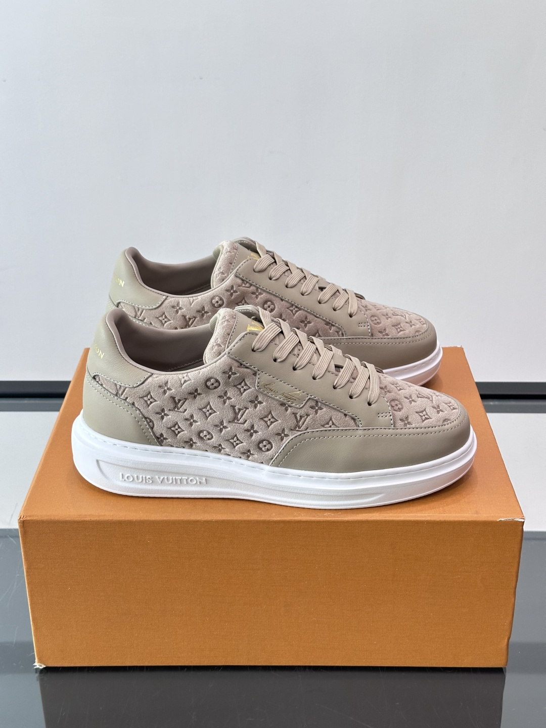 LV Beige Monogram Embossed Platform Sneaker