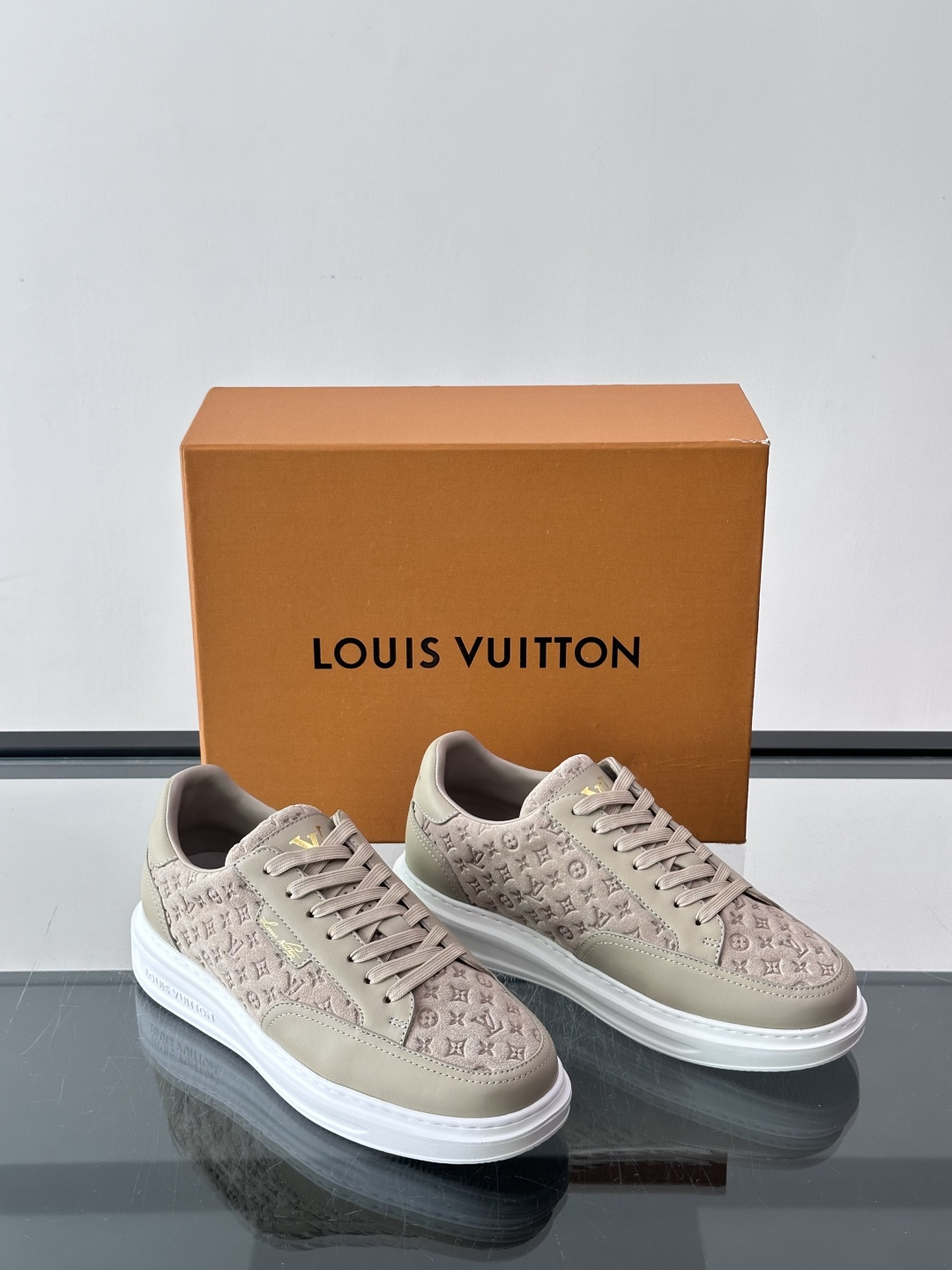 LV Beige Monogram Embossed Platform Sneaker