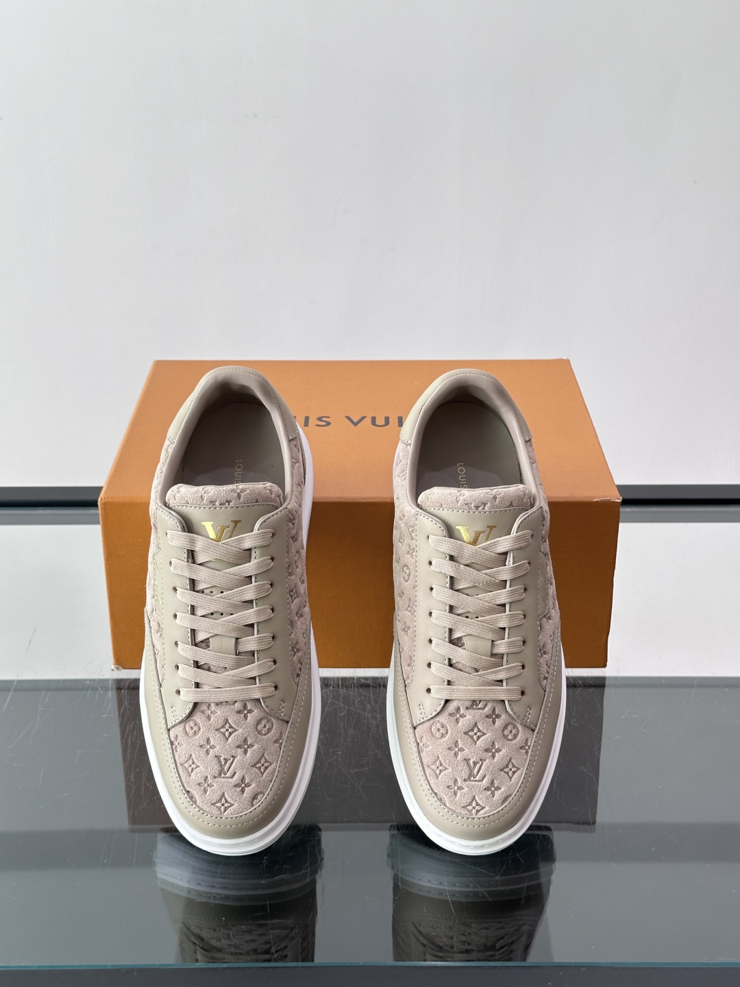 LV Beige Monogram Embossed Platform Sneaker