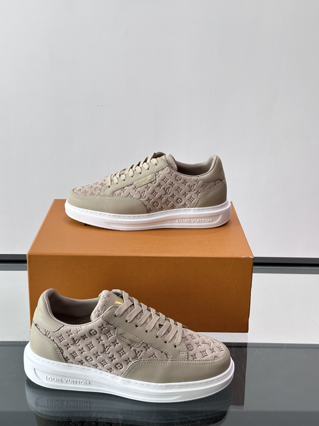 LV Beige Monogram Embossed Platform Sneaker
