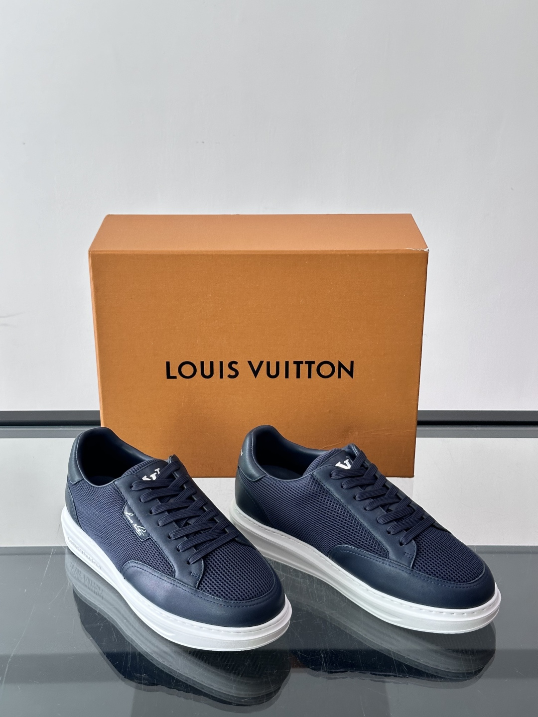 LV navy Monogram Embossed Platform Sneaker