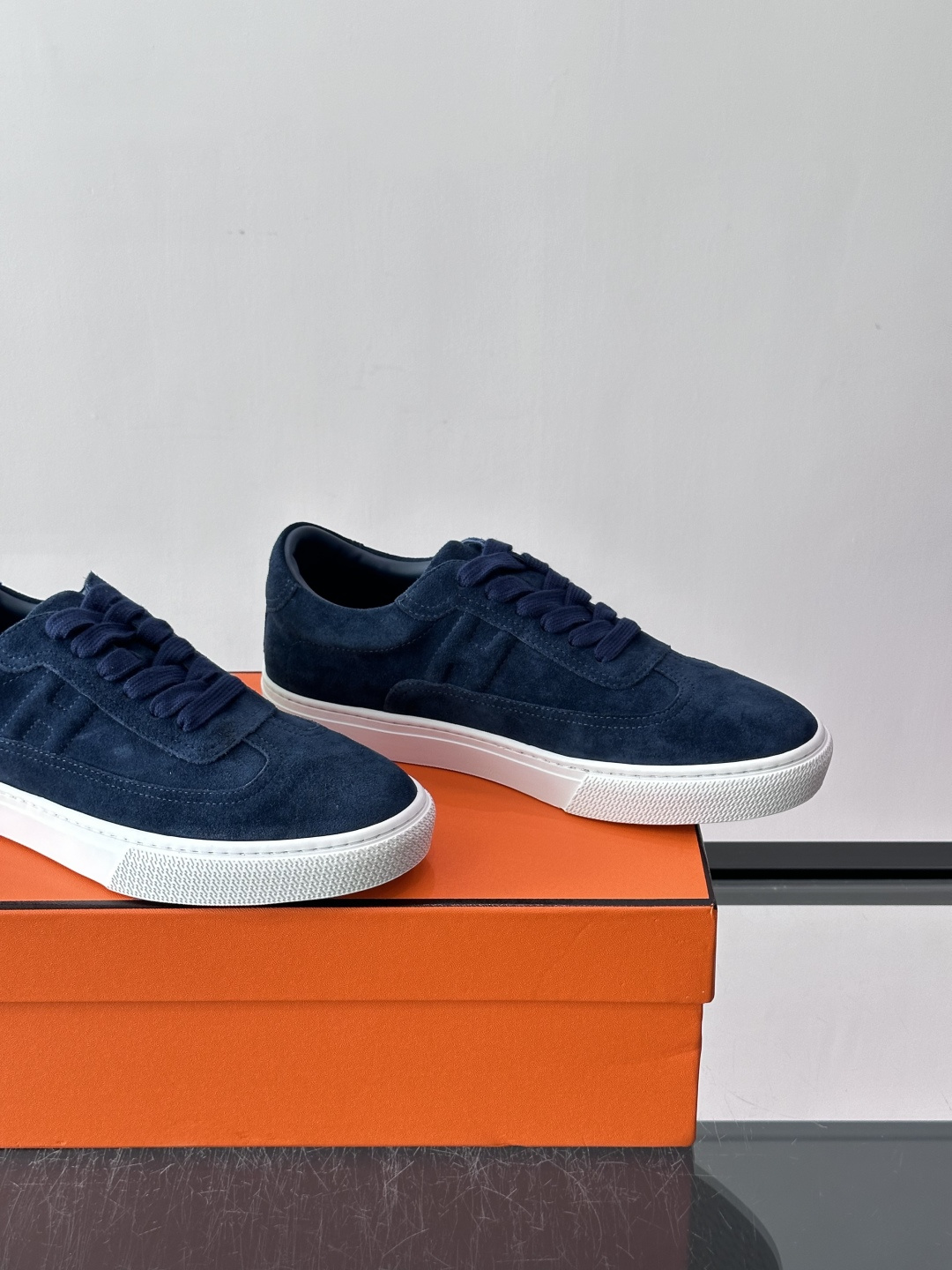 Hermes Navy Suede H Logo Sneakers