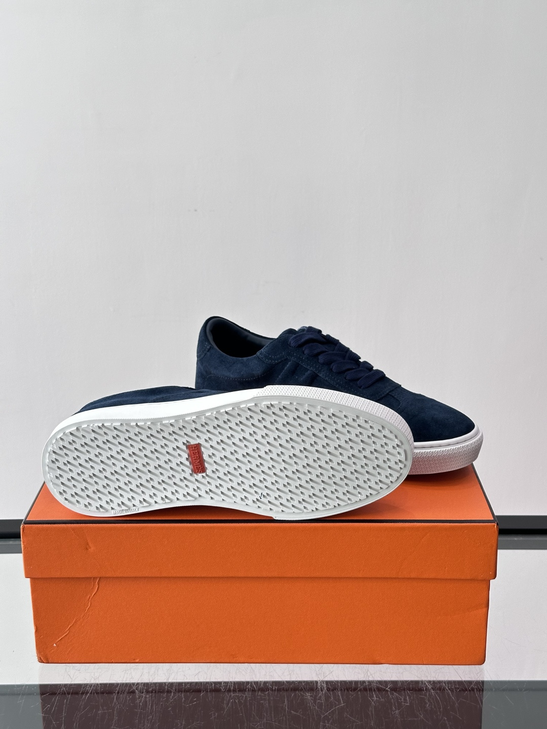 Hermes Navy Suede H Logo Sneakers