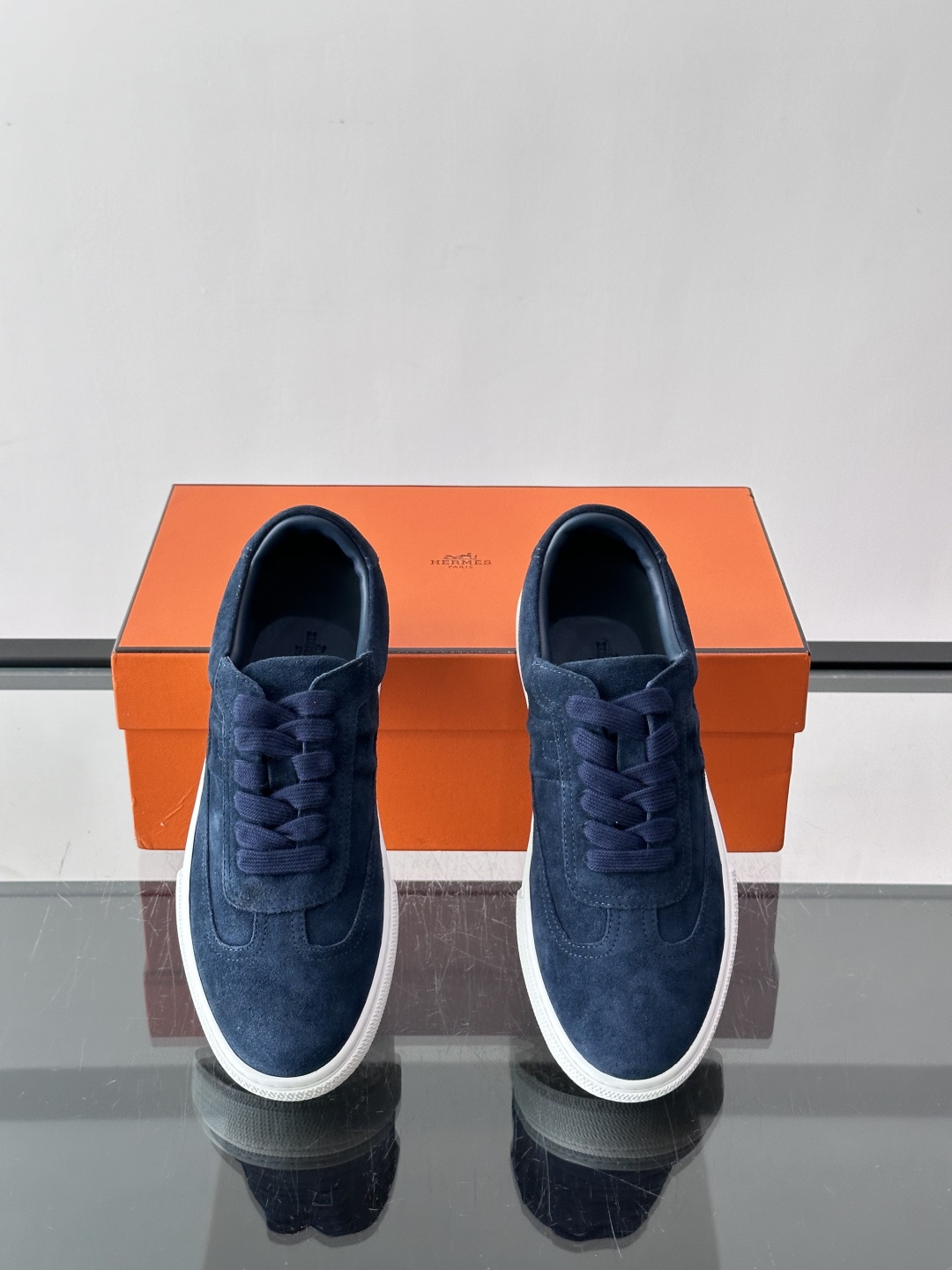 Hermes Navy Suede H Logo Sneakers